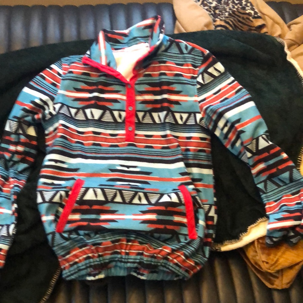 Tribal Print Pullover with Red Accents